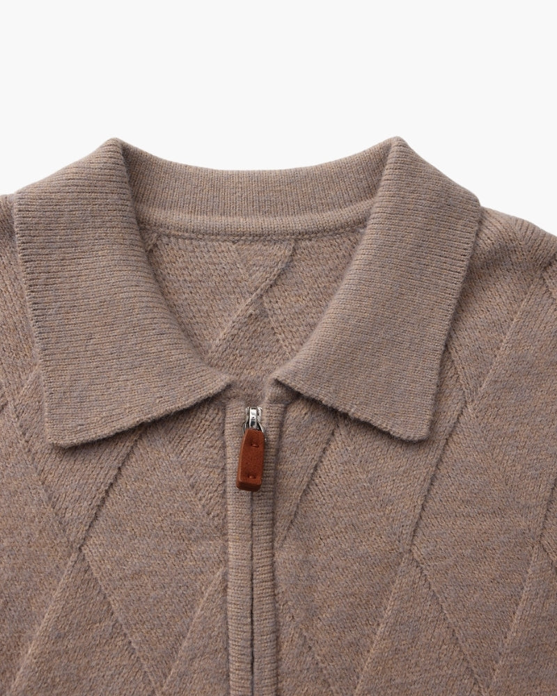 Rowe Diamond Knit Zip Cardigan