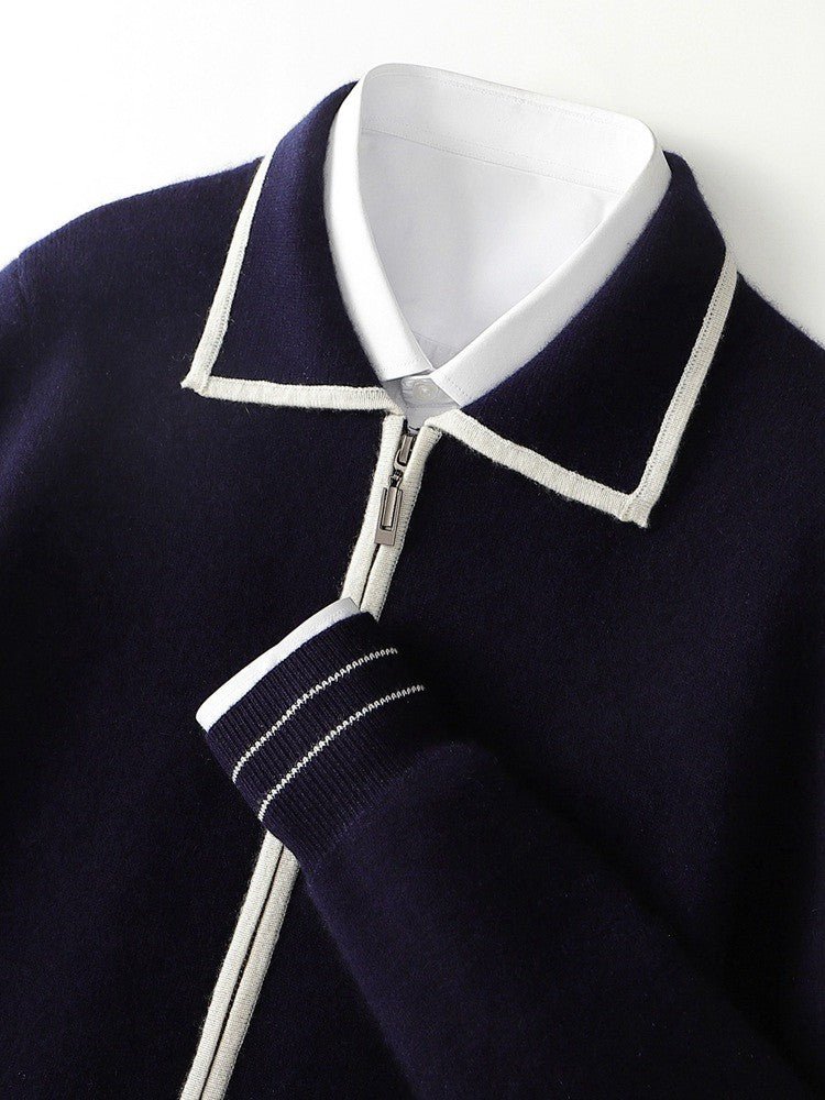 Refined Contrast Polo Cardigan