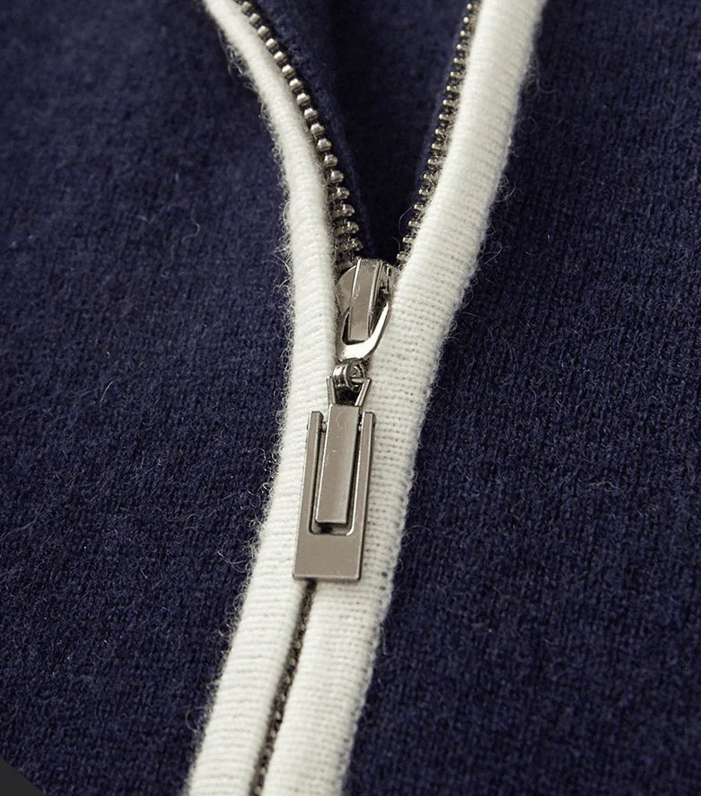 Refined Contrast Polo Cardigan